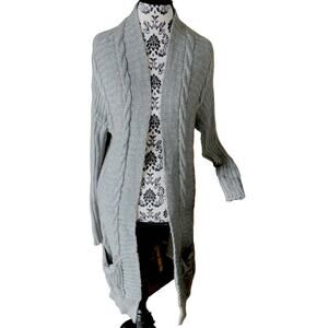Autumn Cashmere Grey Mixed Knit Maxi Cardigan Sweater Small